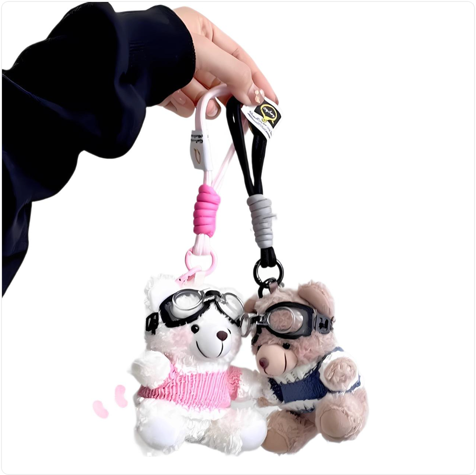 Cartoon Pilot Bear Plush Keychain